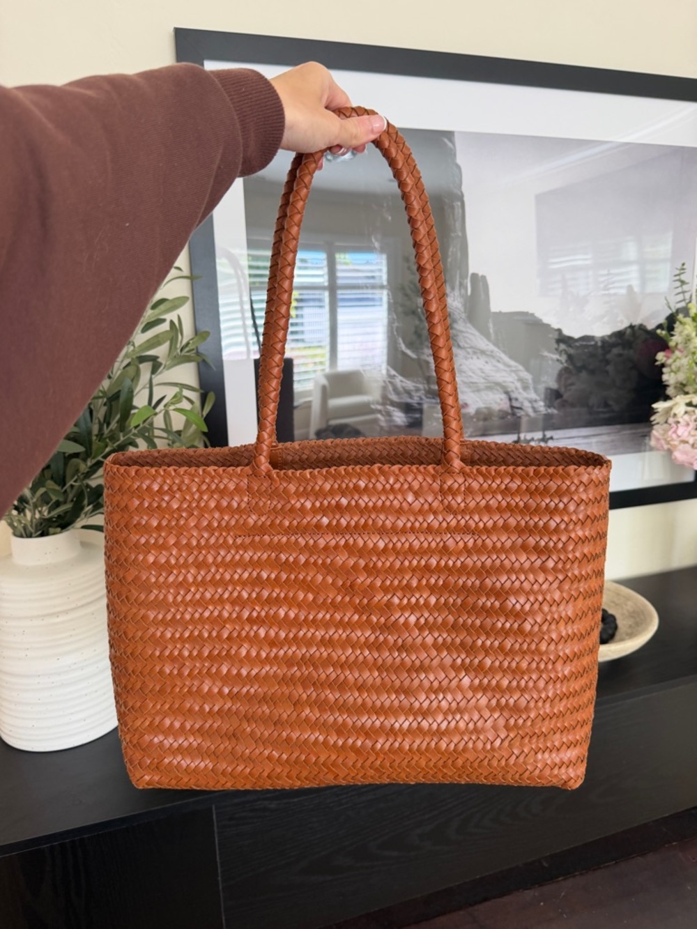 Madewell Woven Leather Tote in Cognac
